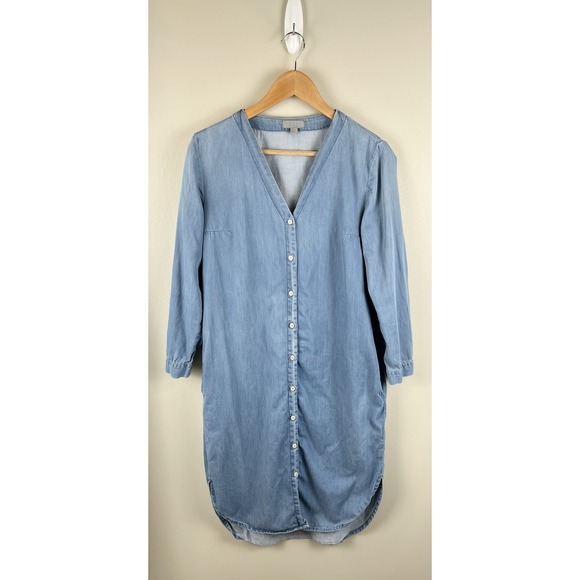 COS Women's Button Front Denim Midi Dress Long Sleeve Size Light Wash US Sz 6/Sm - Picture 1 of 10